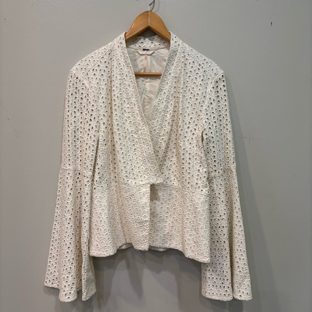 Free People Circle Sleeve Eyelet Jackey Ivory Women’s Size Large